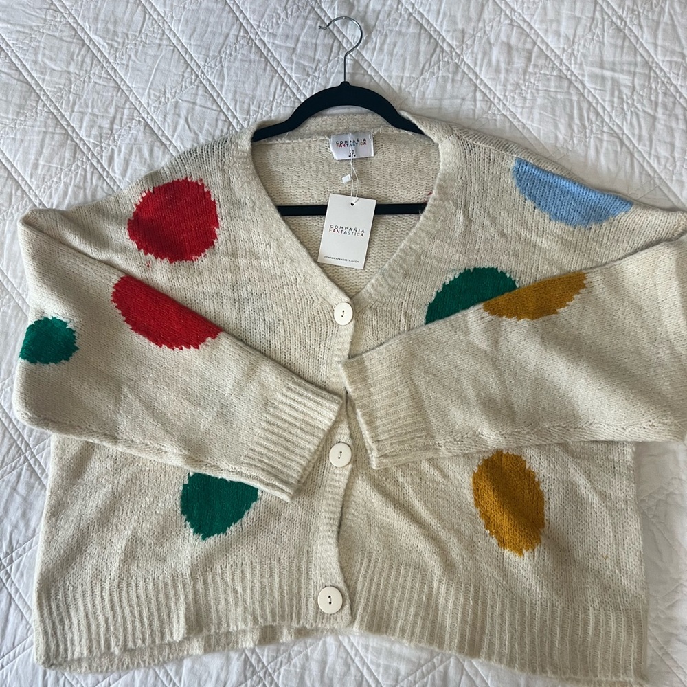 Fantasia Women's Polka Dot Cardigan - Cream with Multicolor Dots